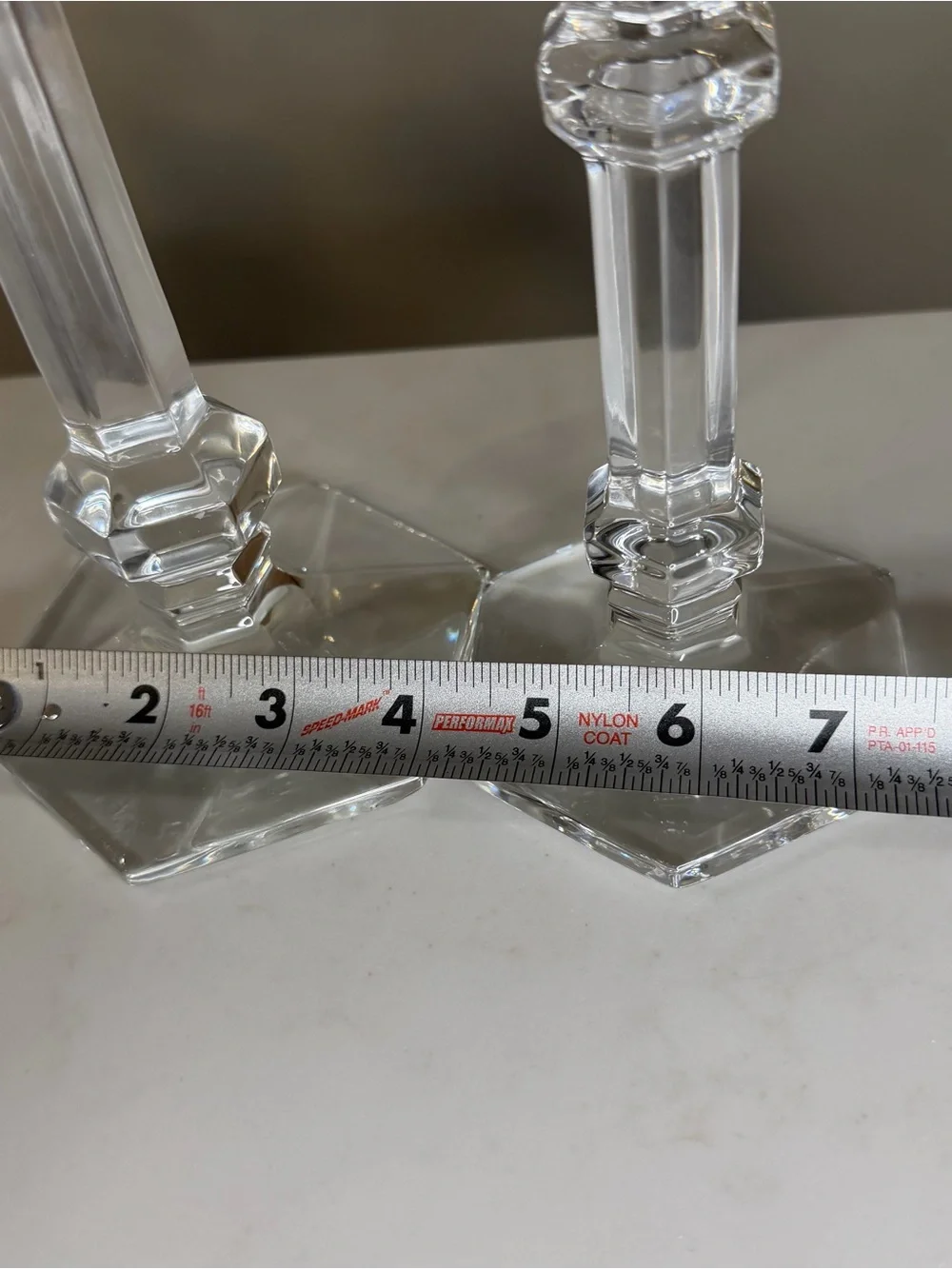 Clear Hexagonal Glass Candlestick Holders - Set of 2